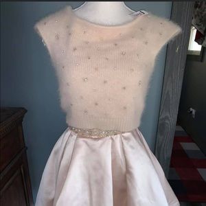 Sherri Hill two piece sweater top and mini skirt.